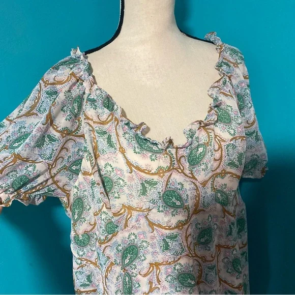 CM NWT Cider Plus 3X Boho Paisley High Low V-Neck Short Sleeve Green Pink Dress - Picture 5 of 7